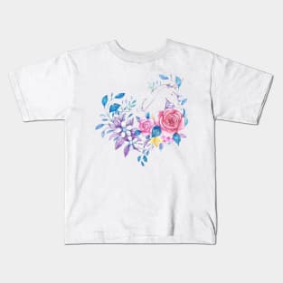 Rose and Unicorn in Heart Shape Kids T-Shirt